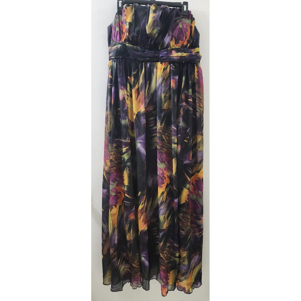 Toleen Floral One Shoulder Maxi Dress XL Purple Abstract Chiffon Formal Gown